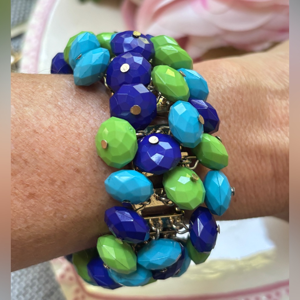 Vintage Graziano Gold Blue And Green Beaded Bracelet